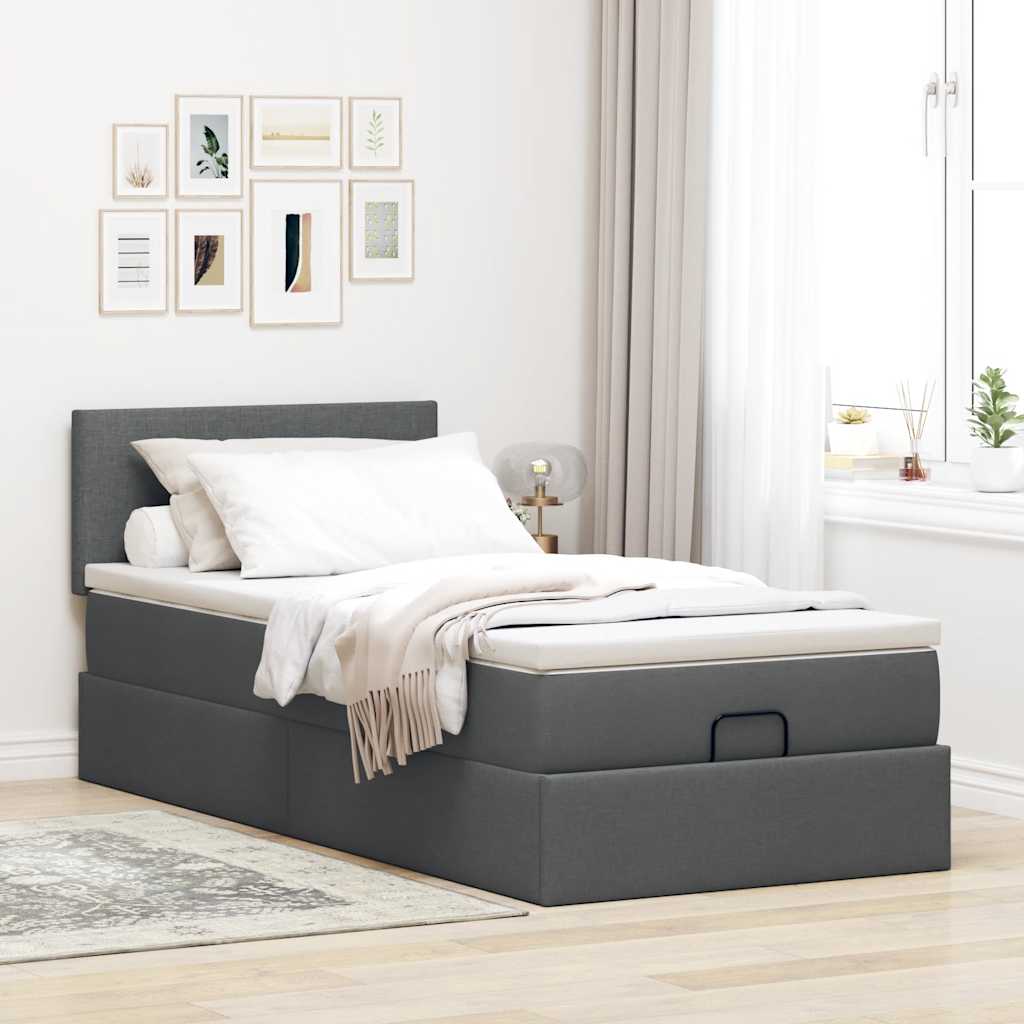 Ottoman bed with mattress dark grey 100x200 cm fabric