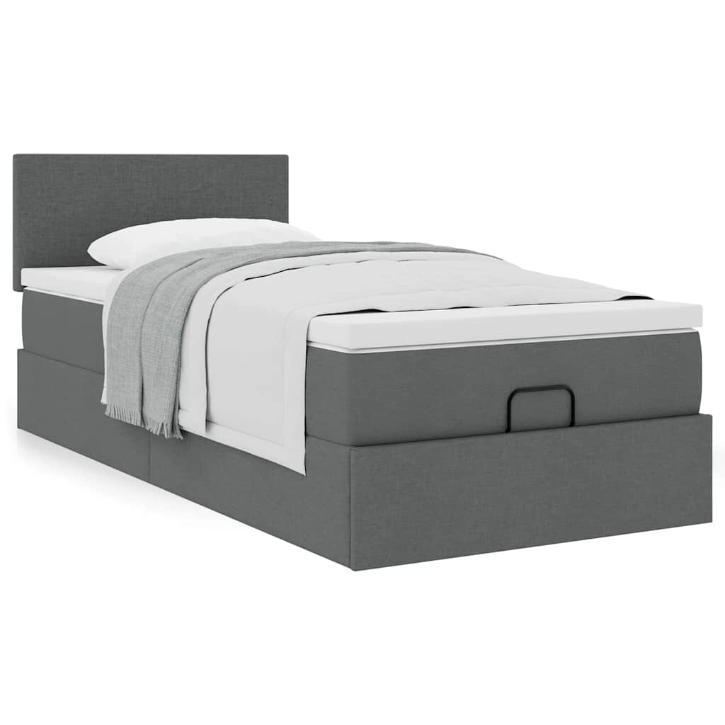 Ottoman bed with mattress dark grey 100x200 cm fabric