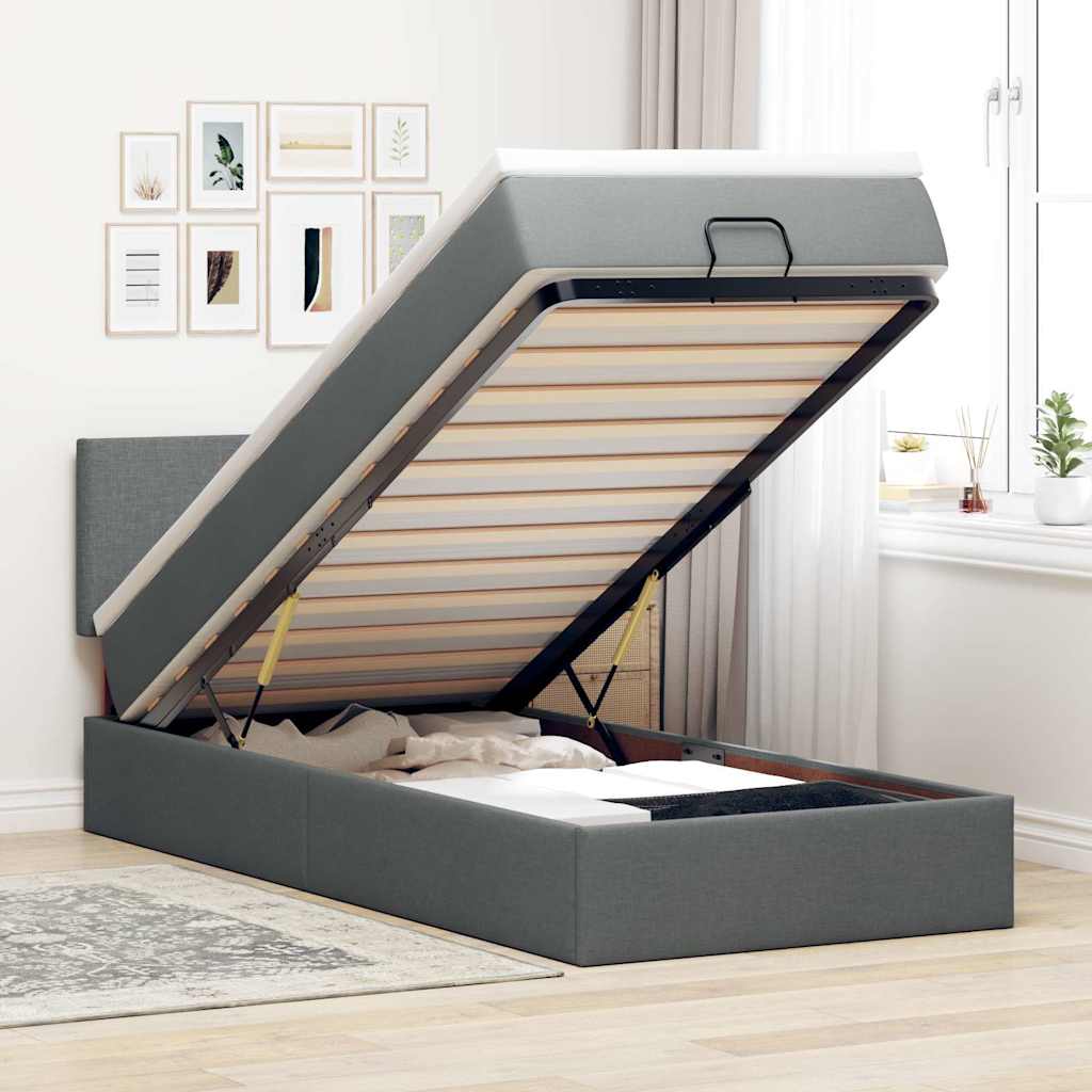 Ottoman-Bett mit Matratze Dunkelgrau 100x200 cm Stoff