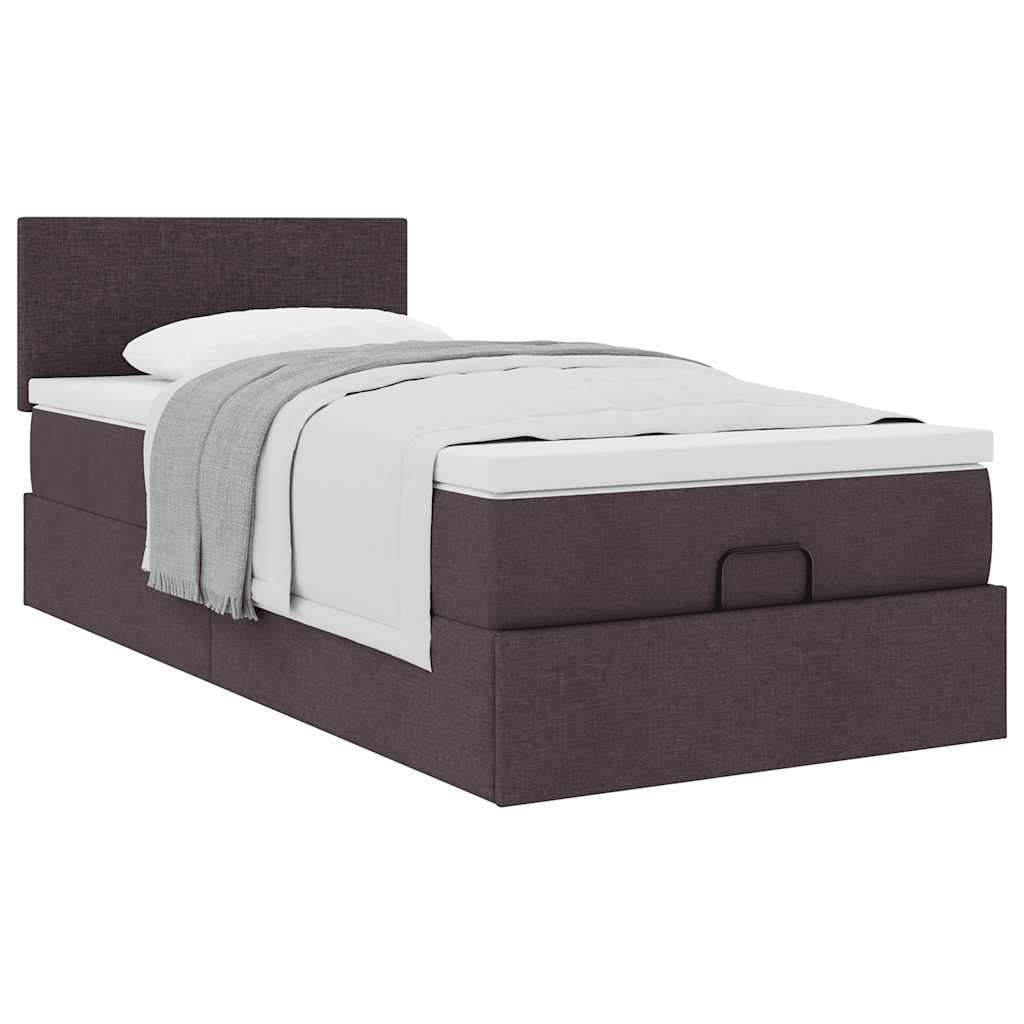 Ottoman bed with mattress dark brown 100x200 cm fabric