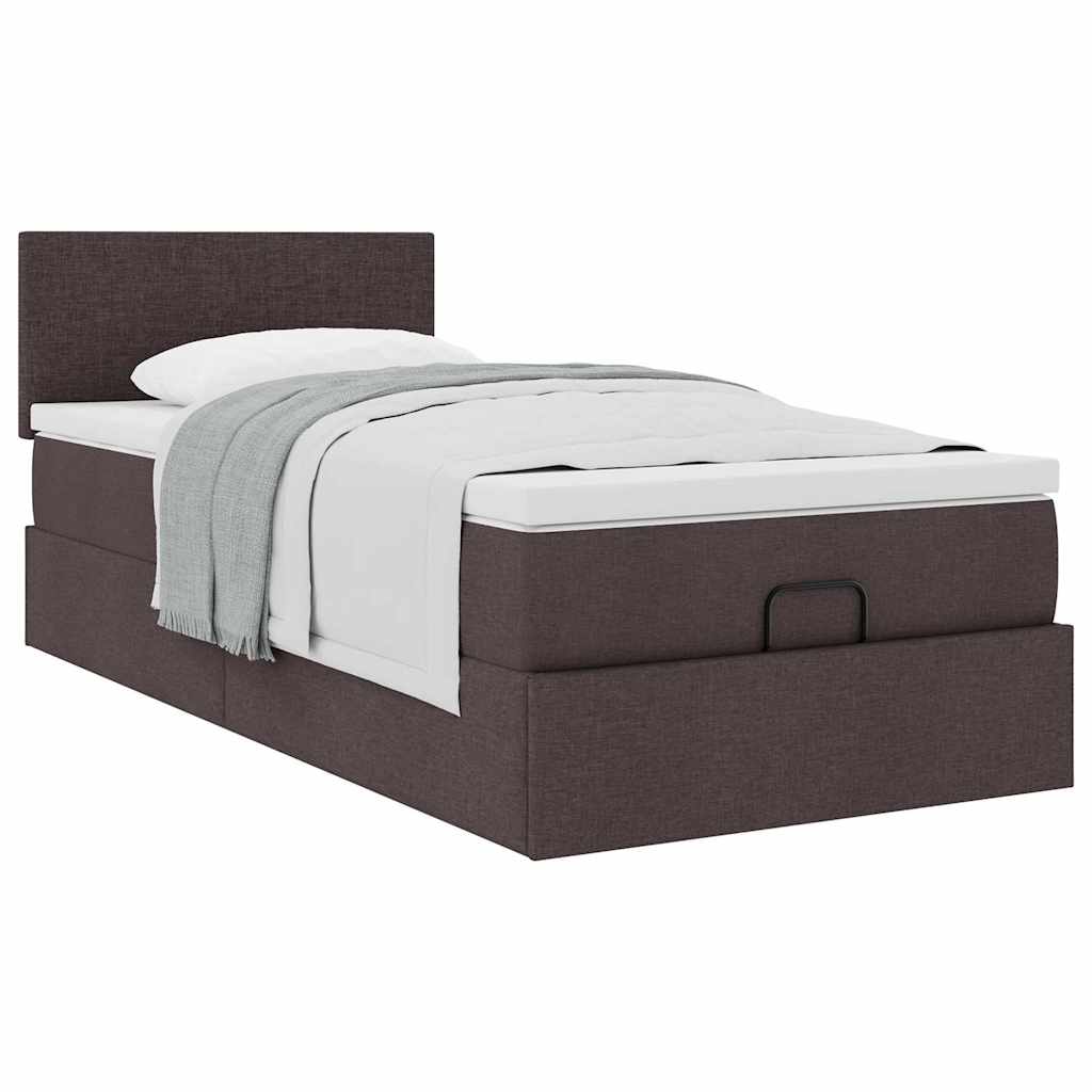 Ottoman bed with mattress dark brown 100x200 cm fabric