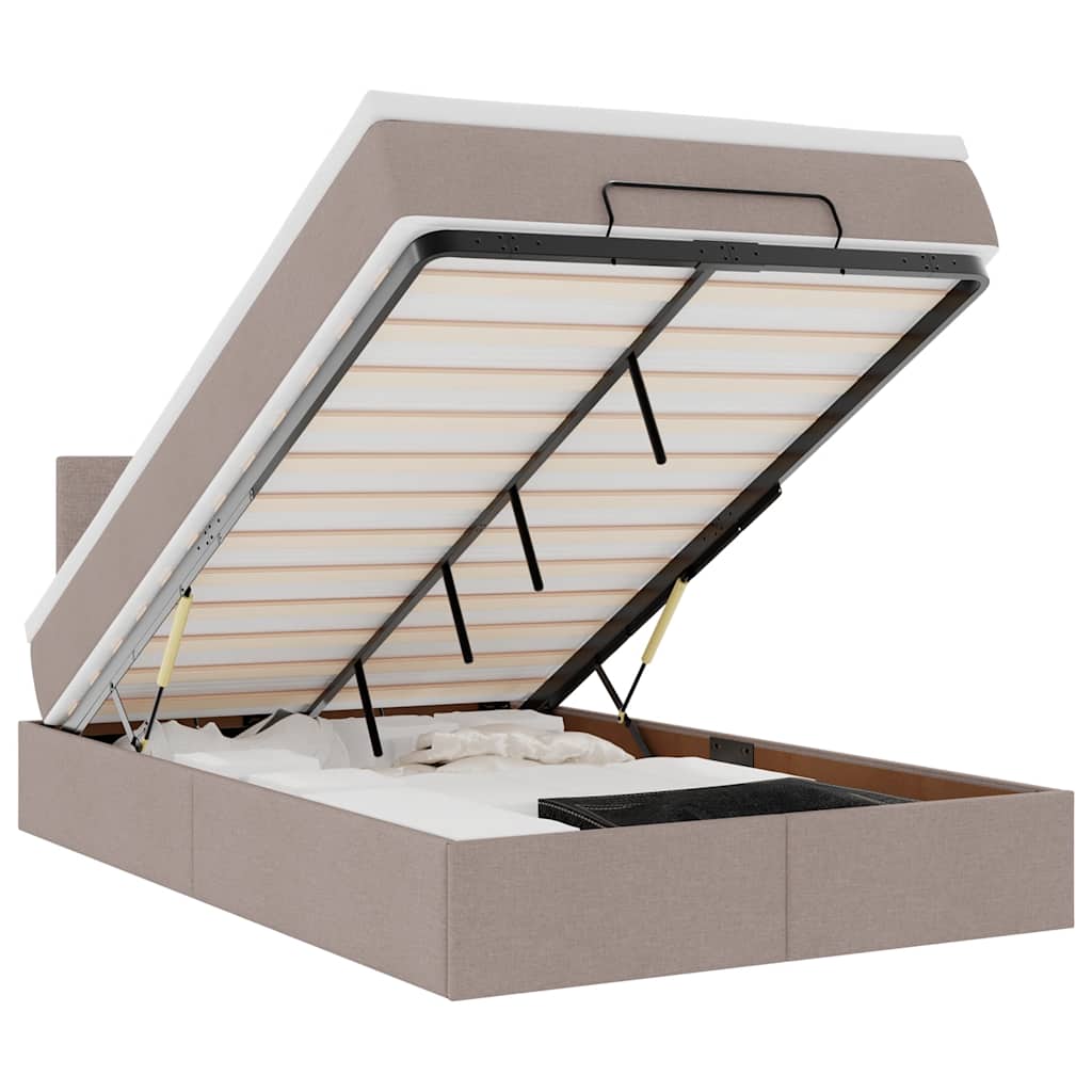 Ottoman-Bett mit Matratze Taupe 120x190 cm Stoff