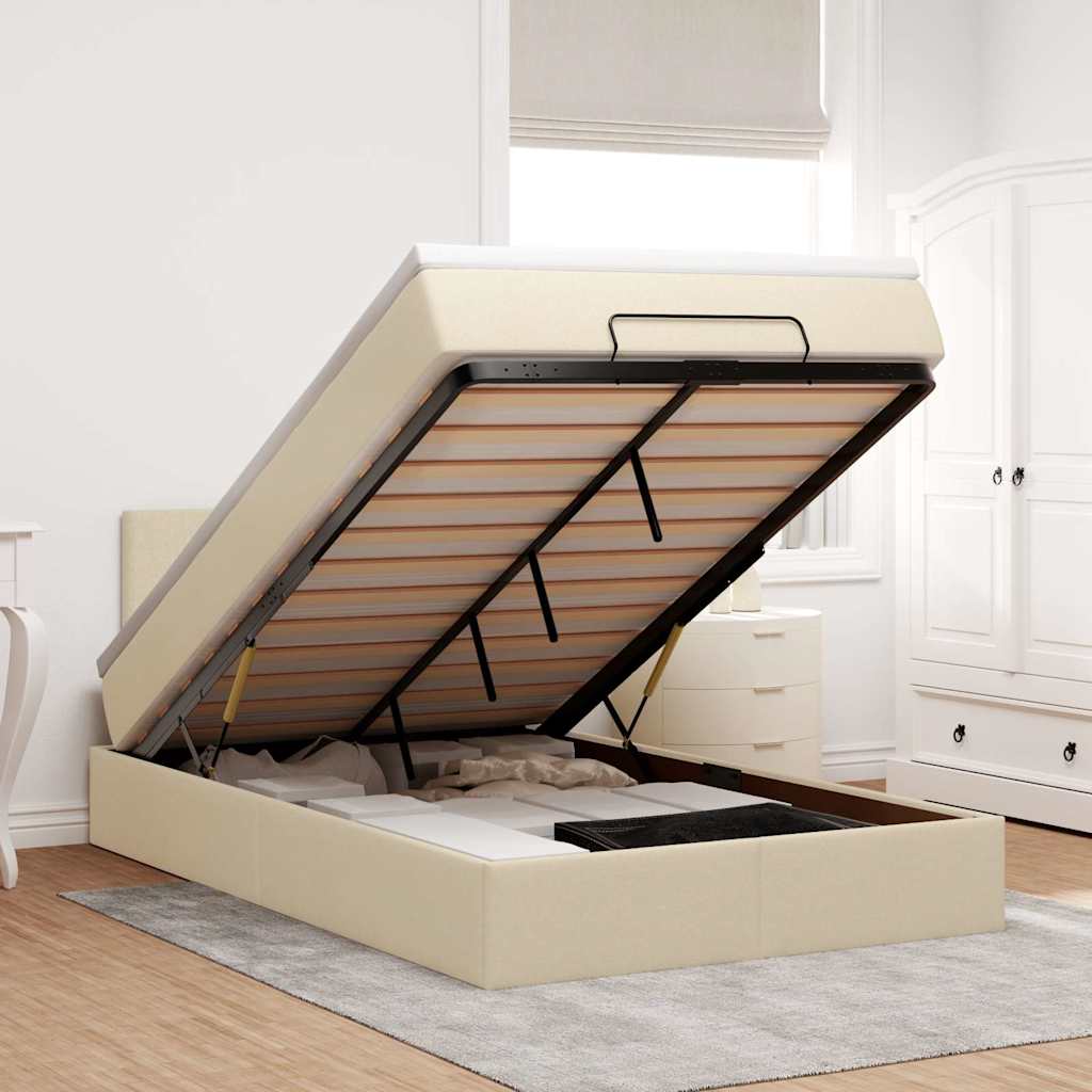 Ottoman-Bett mit Matratze Creme 120x190 cm Stoff