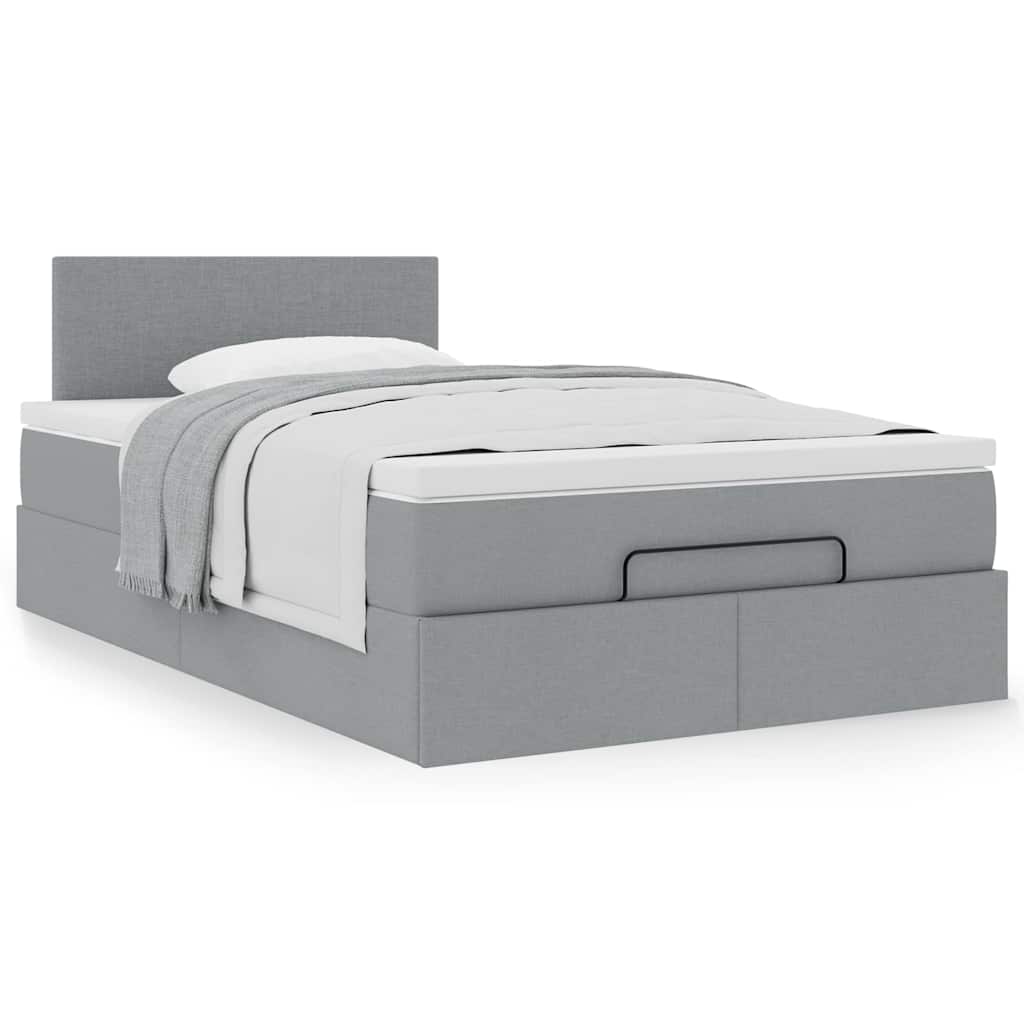 Ottoman bed with mattress light grey 120x200 cm fabric