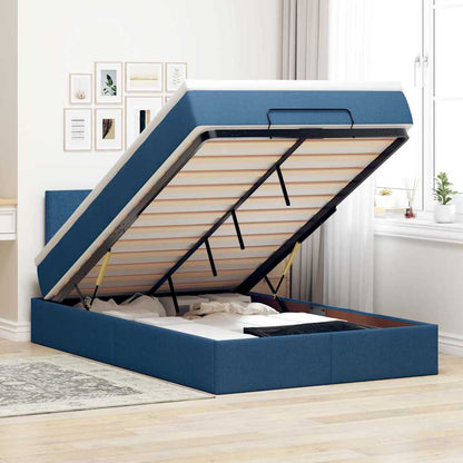 Ottoman-Bett mit Matratze Blau 120x200 cm Stoff