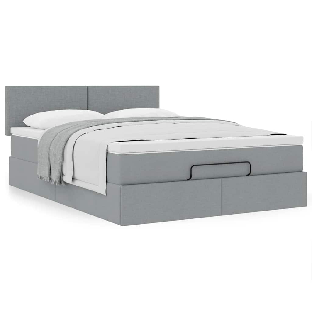 Ottoman-Bett mit Matratze Hellgrau 140x190 cm Stoff