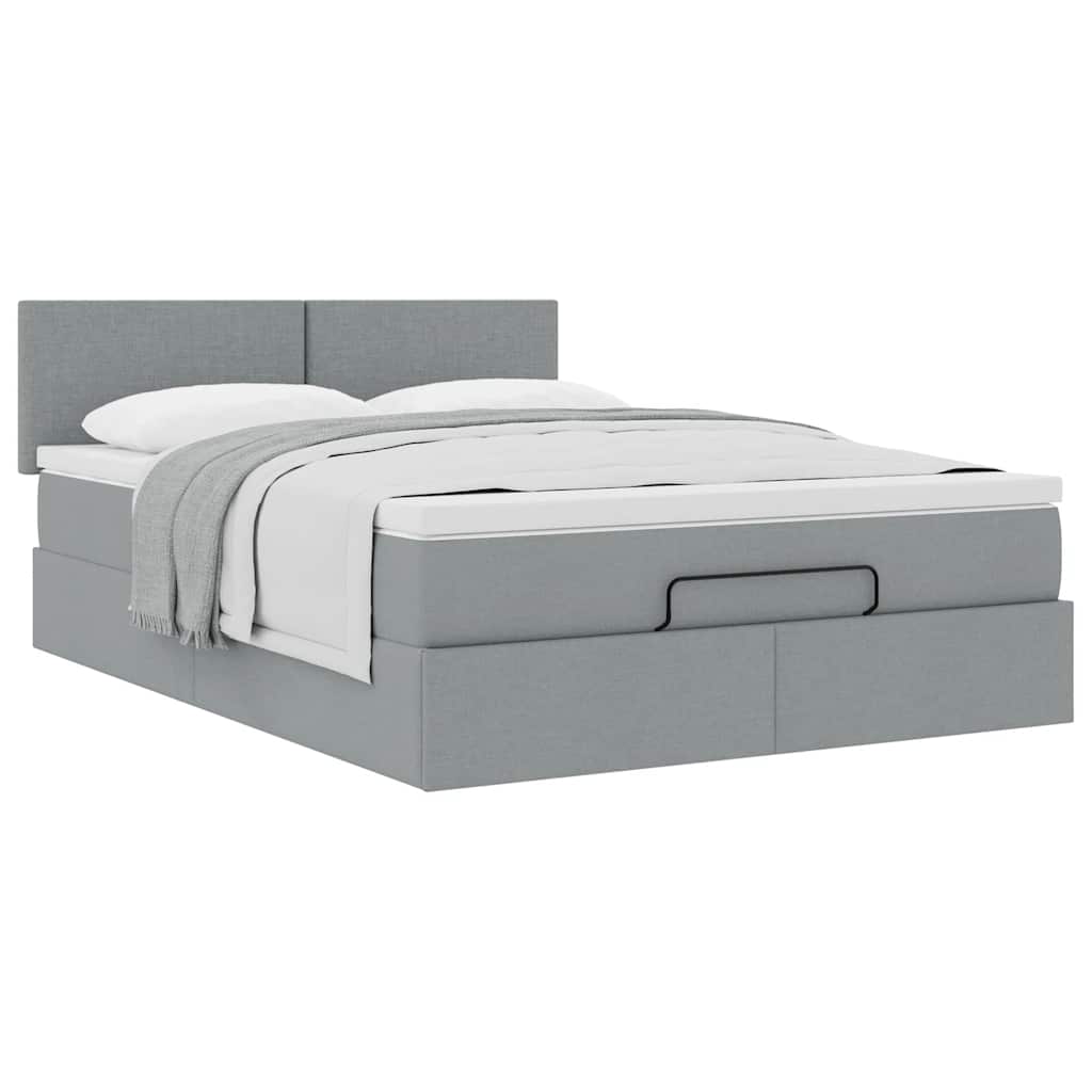 Ottoman-Bett mit Matratze Hellgrau 140x190 cm Stoff