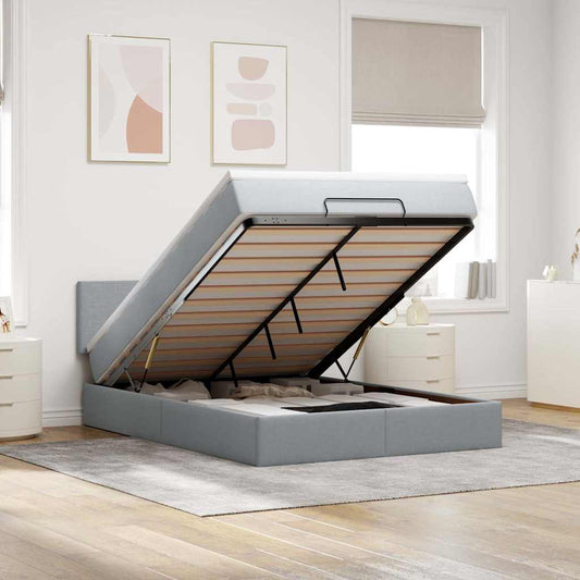 Ottoman-Bett mit Matratze Hellgrau 140x190 cm Stoff