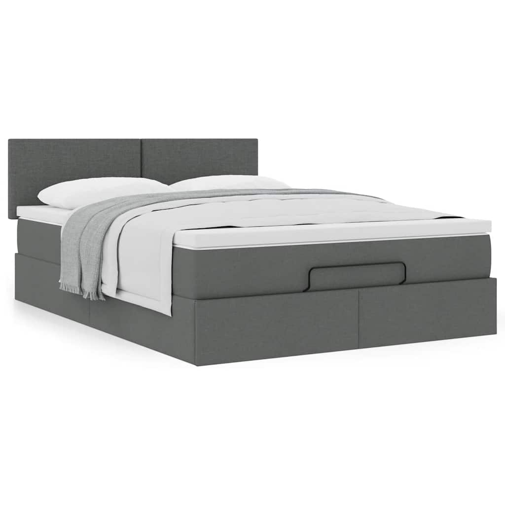 Ottoman-Bett mit Matratze Dunkelgrau 140x190 cm Stoff