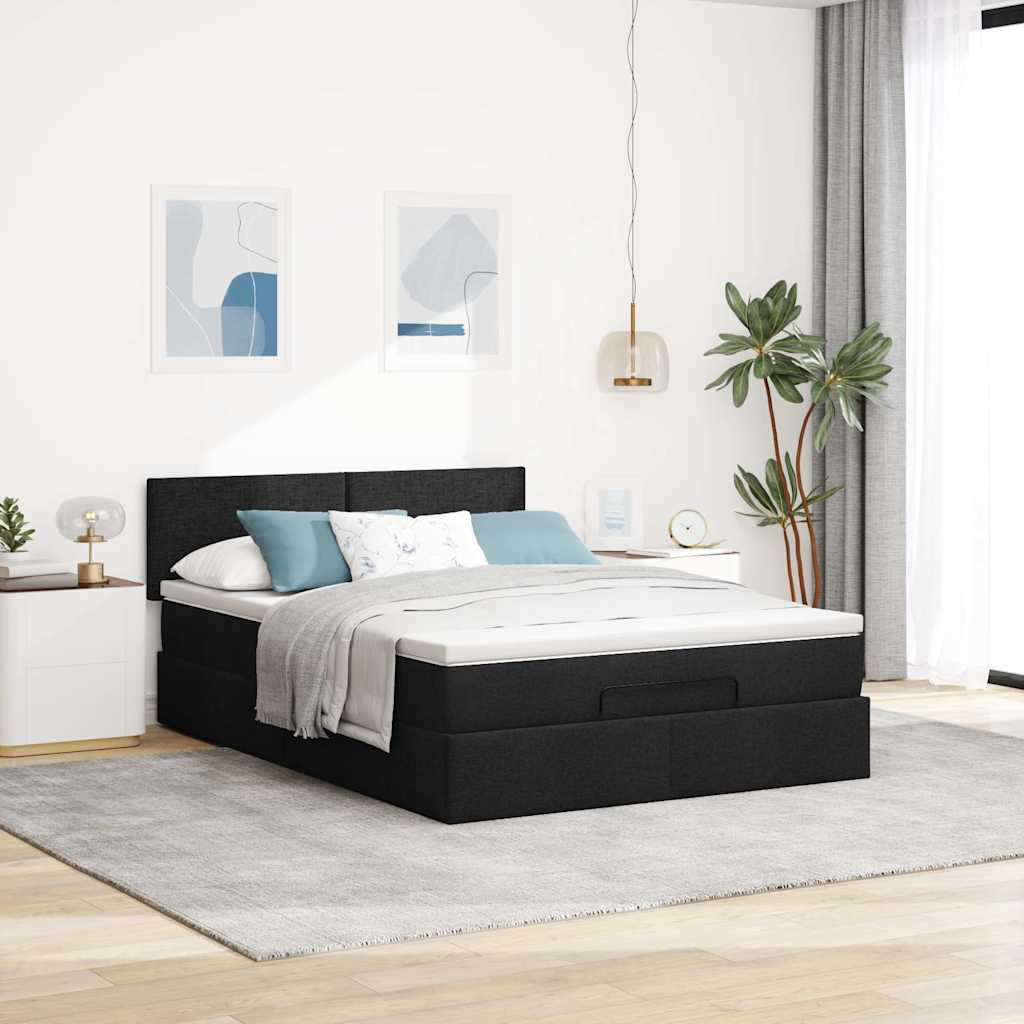 Ottoman-Bett mit Matratze Schwarz 140x190 cm Stoff