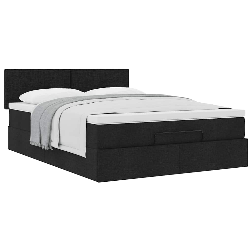 Ottoman-Bett mit Matratze Schwarz 140x190 cm Stoff