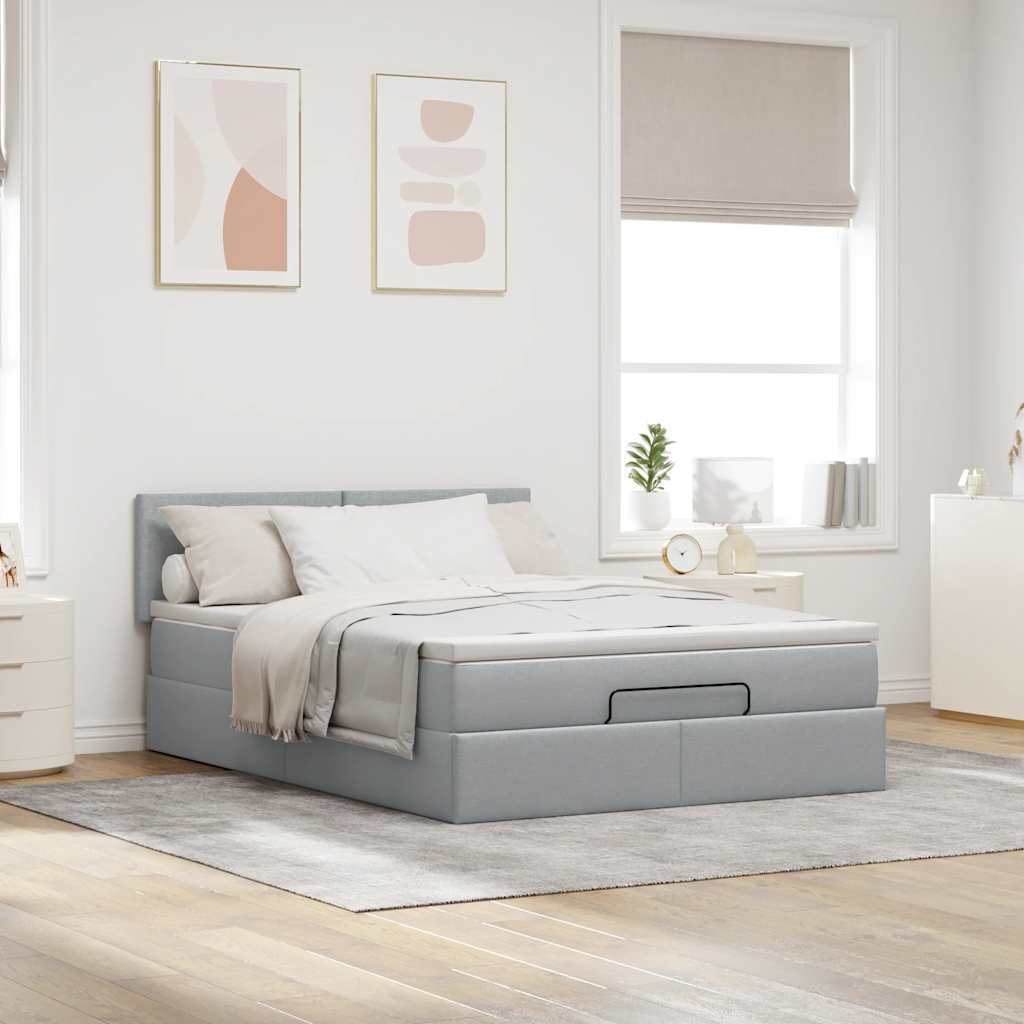 Ottoman-Bett mit Matratze Hellgrau 140x200 cm Stoff