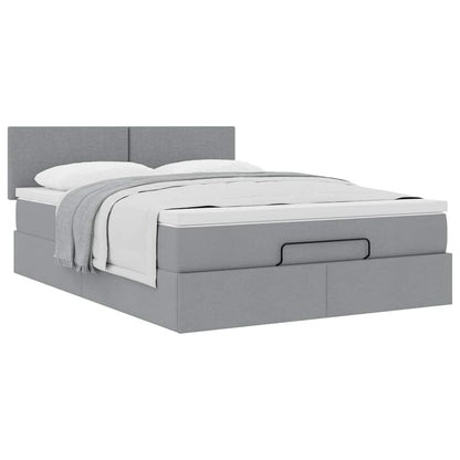 Ottoman-Bett mit Matratze Hellgrau 140x200 cm Stoff