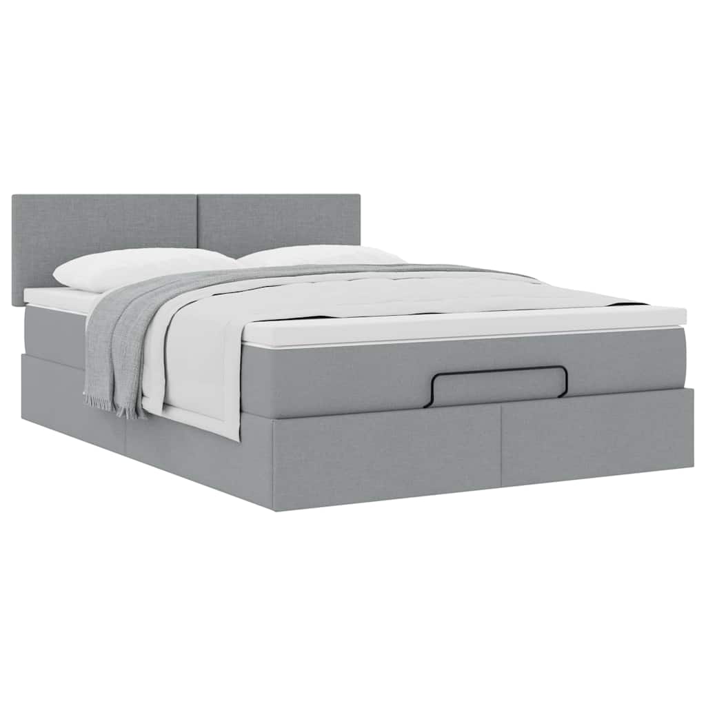 Ottoman-Bett mit Matratze Hellgrau 140x200 cm Stoff