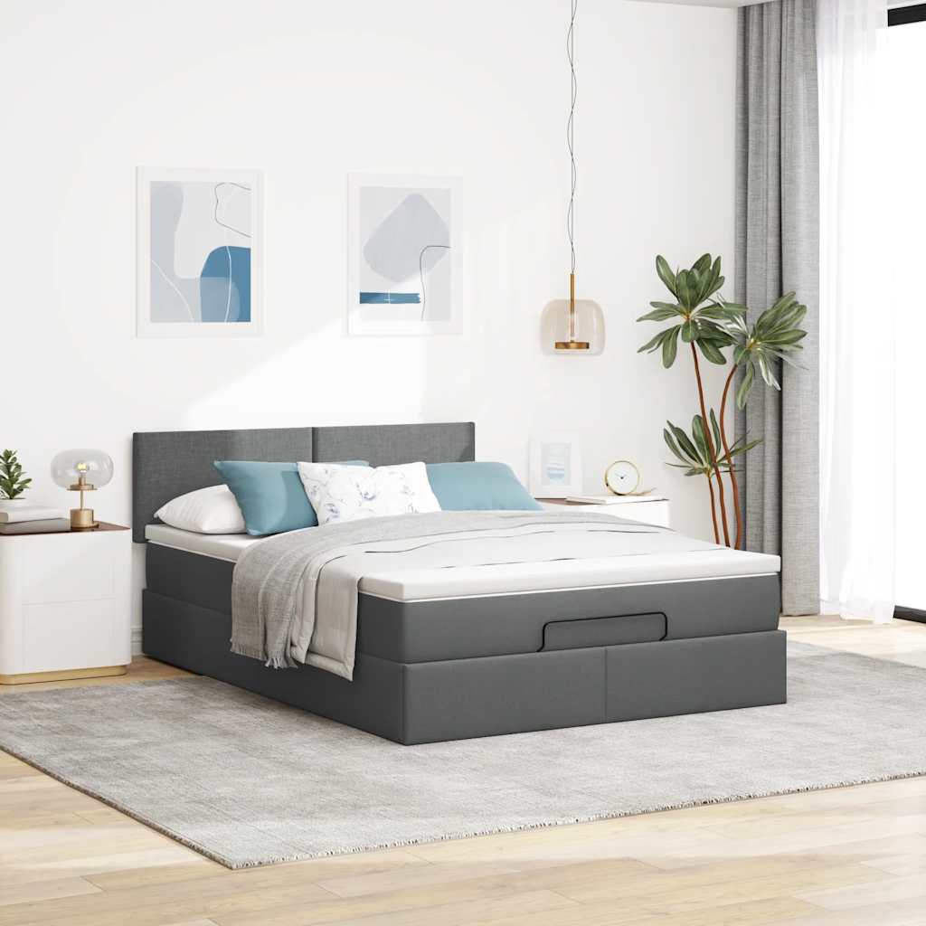 Ottoman-Bett mit Matratze Dunkelgrau 140x200 cm Stoff