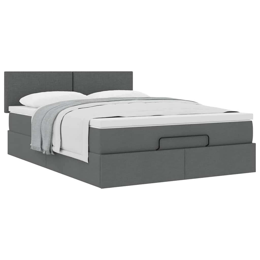 Ottoman-Bett mit Matratze Dunkelgrau 140x200 cm Stoff