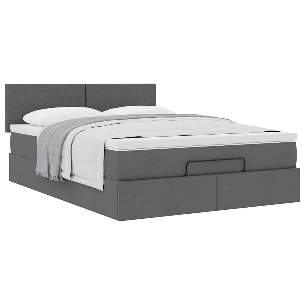 Ottoman-Bett mit Matratze Dunkelgrau 140x200 cm Stoff