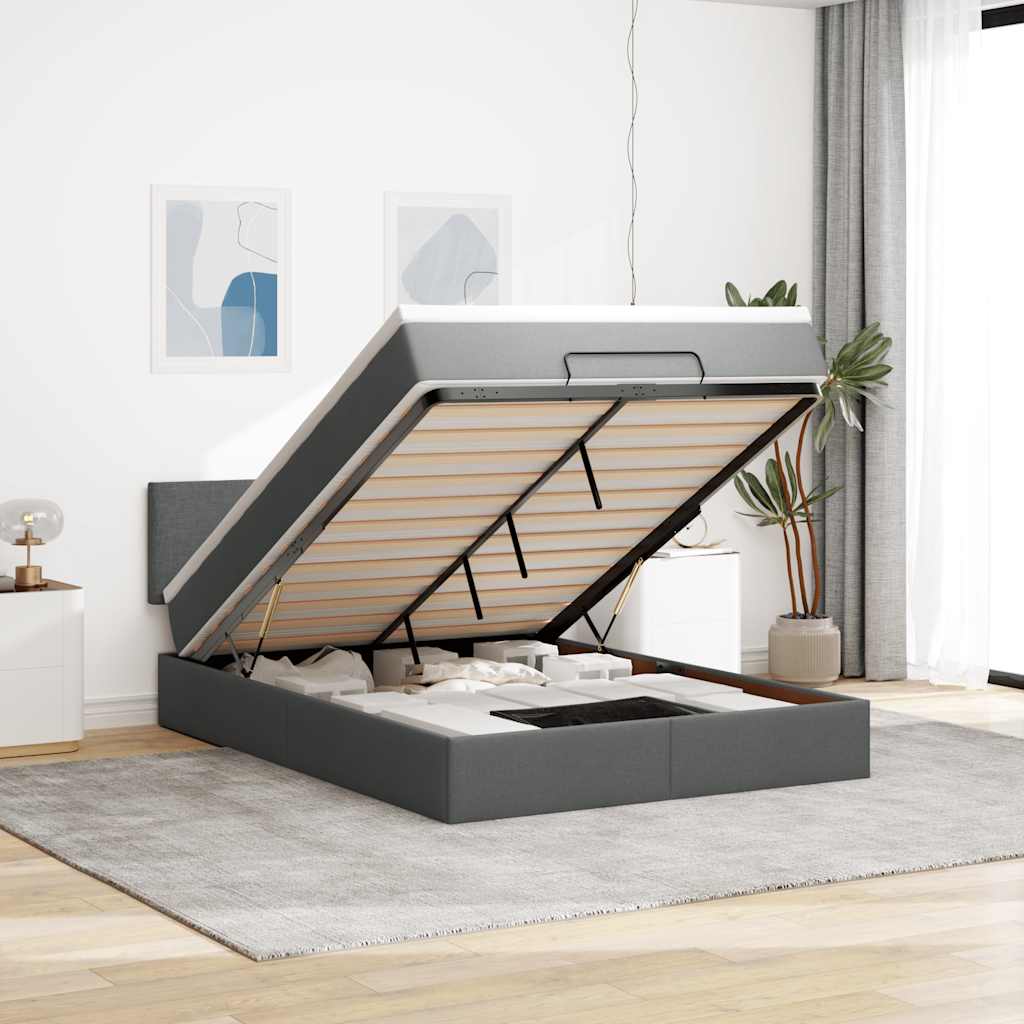 Ottoman-Bett mit Matratze Dunkelgrau 140x200 cm Stoff