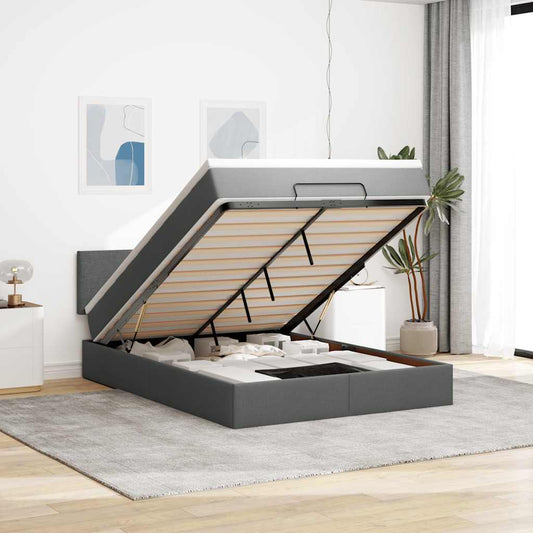 Ottoman-Bett mit Matratze Dunkelgrau 140x200 cm Stoff