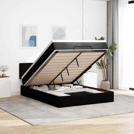 Ottoman-Bett mit Matratze Schwarz 140x200 cm Stoff