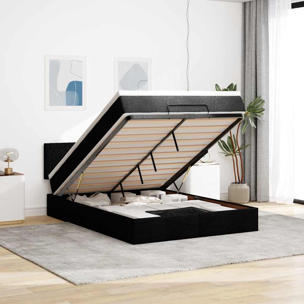 Ottoman-Bett mit Matratze Schwarz 140x200 cm Stoff