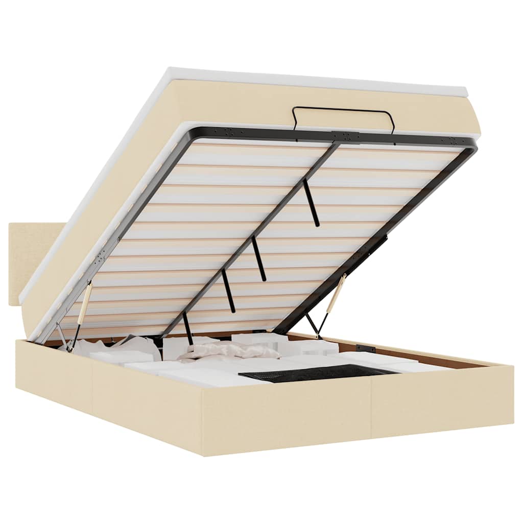 Ottoman bed with mattress cream 140x200 cm fabric