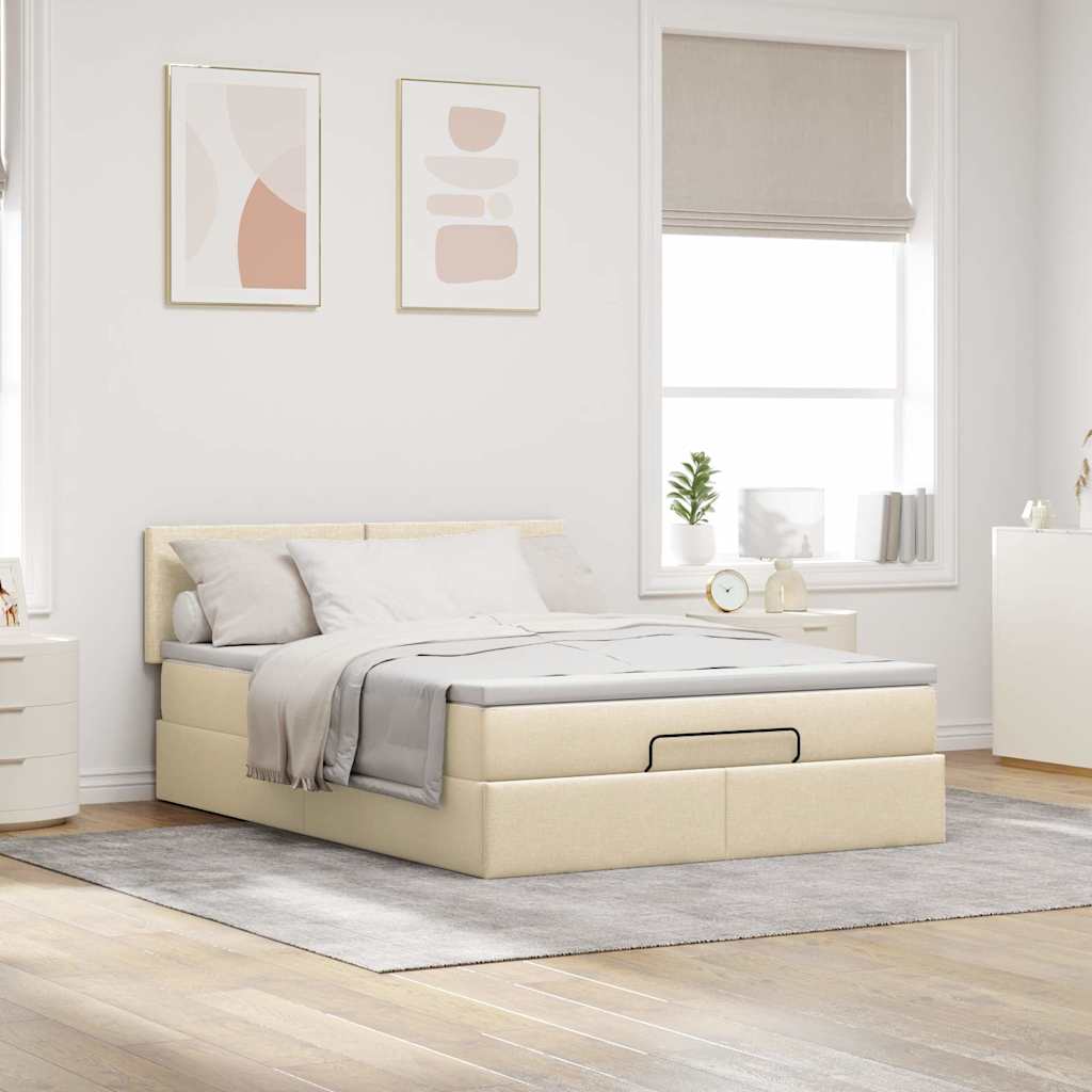 Ottoman bed with mattress cream 140x200 cm fabric