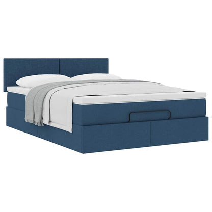 Ottoman-Bett mit Matratze Blau 140x200 cm Stoff
