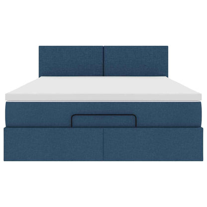 Ottoman-Bett mit Matratze Blau 140x200 cm Stoff