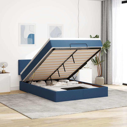 Ottoman-Bett mit Matratze Blau 140x200 cm Stoff