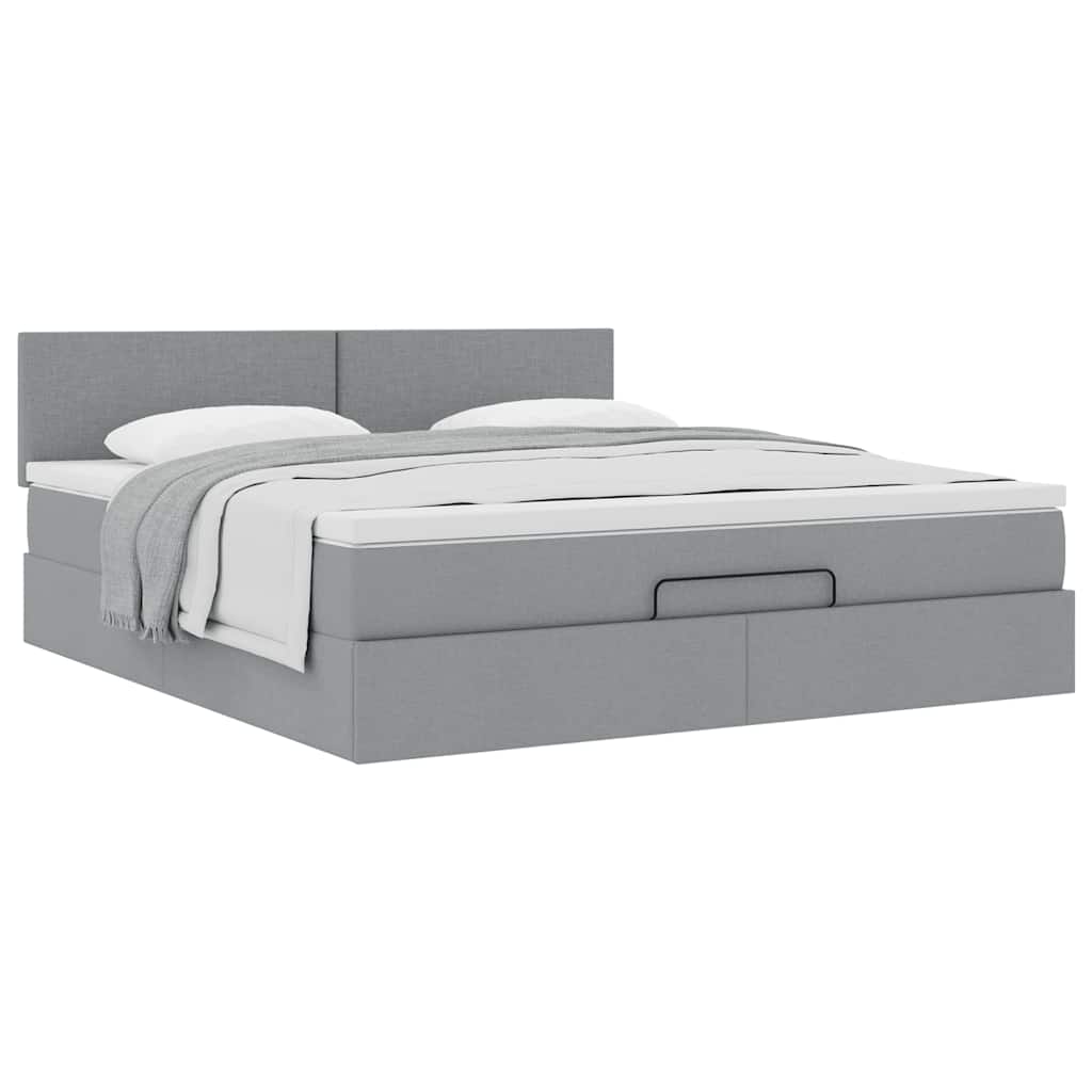 Ottoman-Bett mit Matratze Hellgrau 160x200 cm Stoff