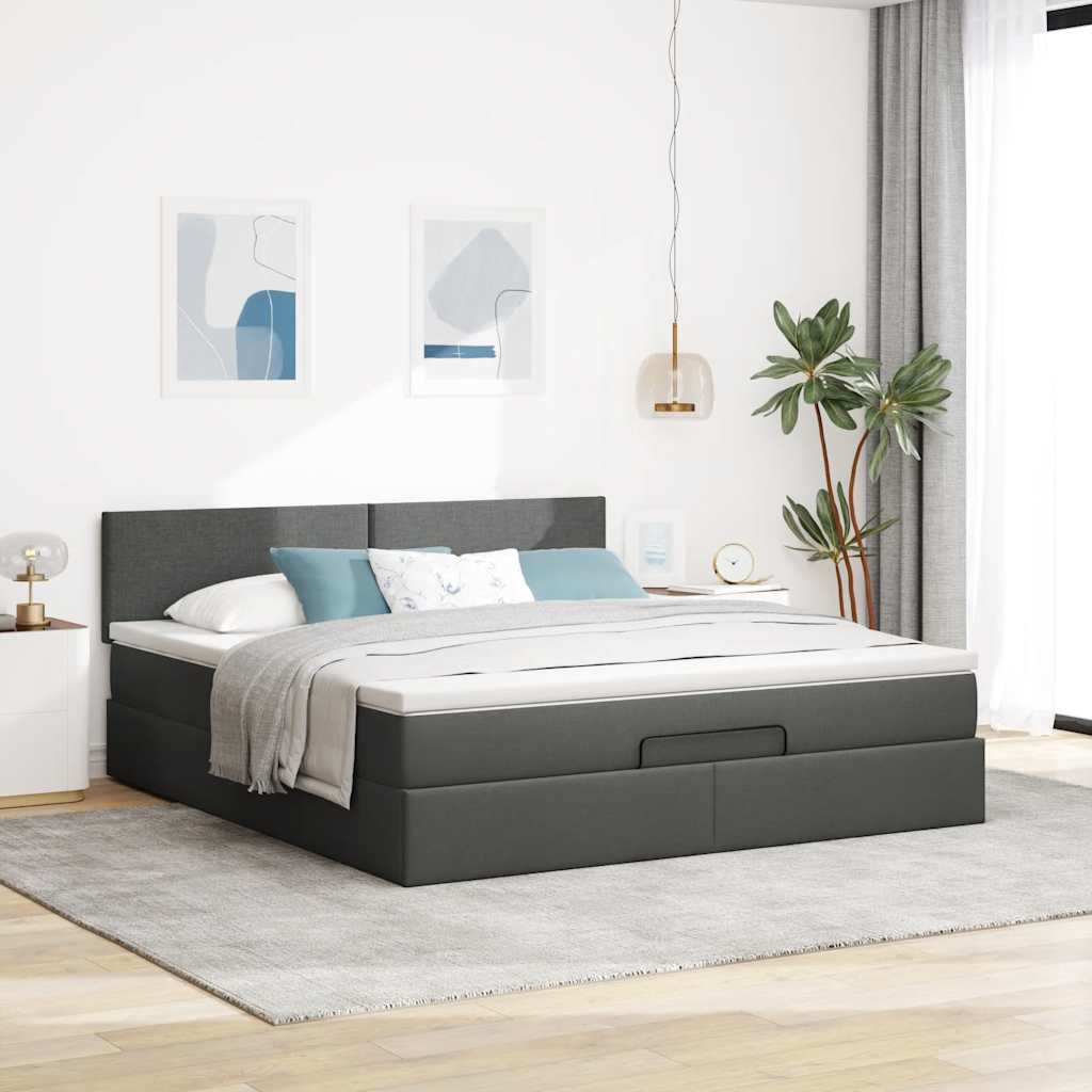 Lit ottoman avec matelas en tissu gris foncé 180x200 cm