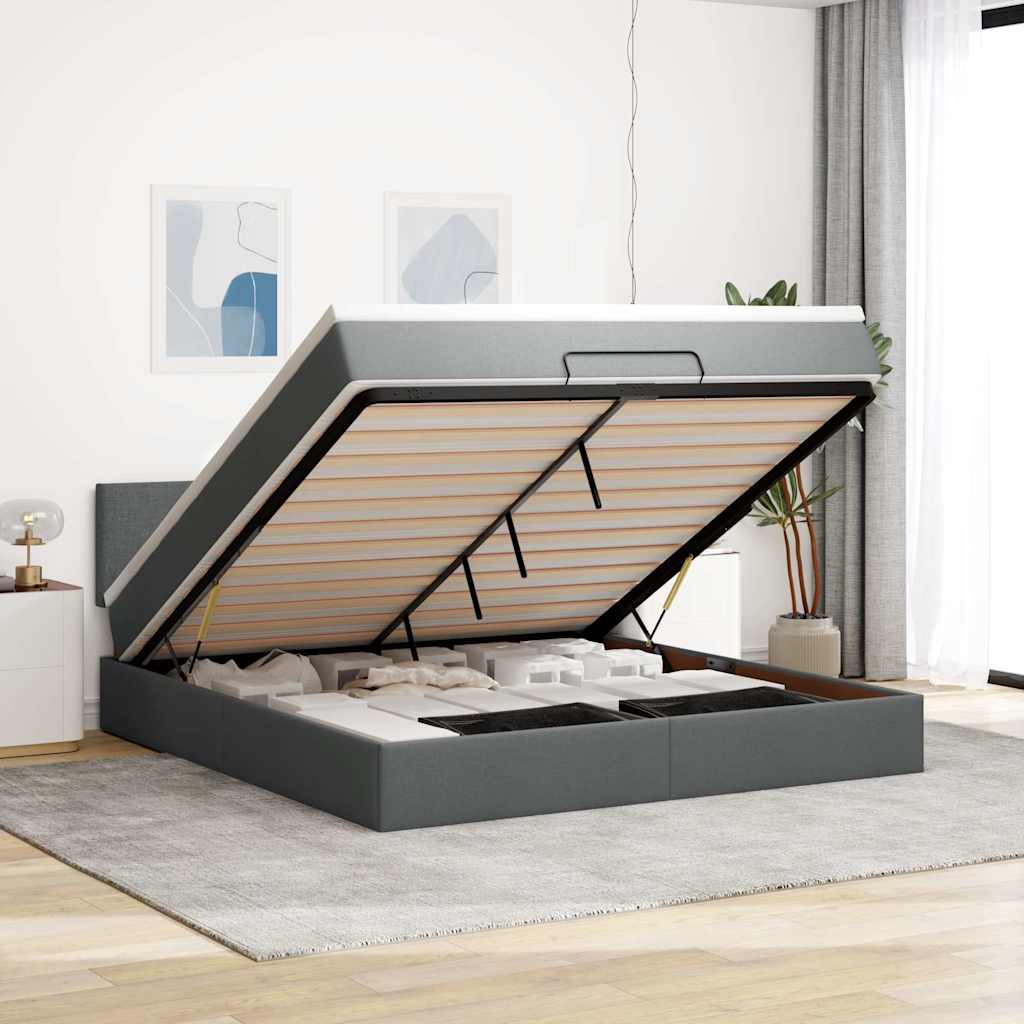 Ottoman-Bett mit Matratze Dunkelgrau 180x200 cm Stoff