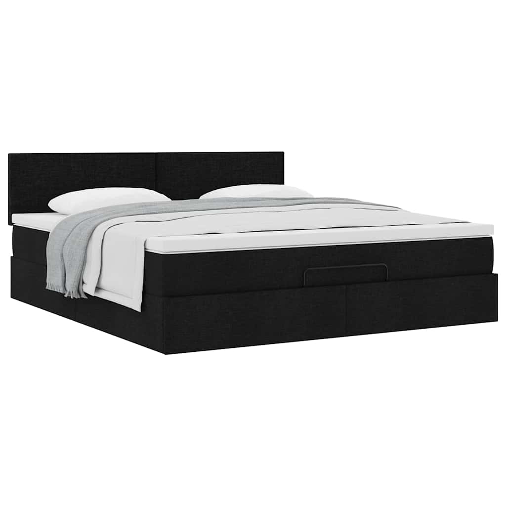 Ottoman-Bett mit Matratze Schwarz 180x200 cm Stoff