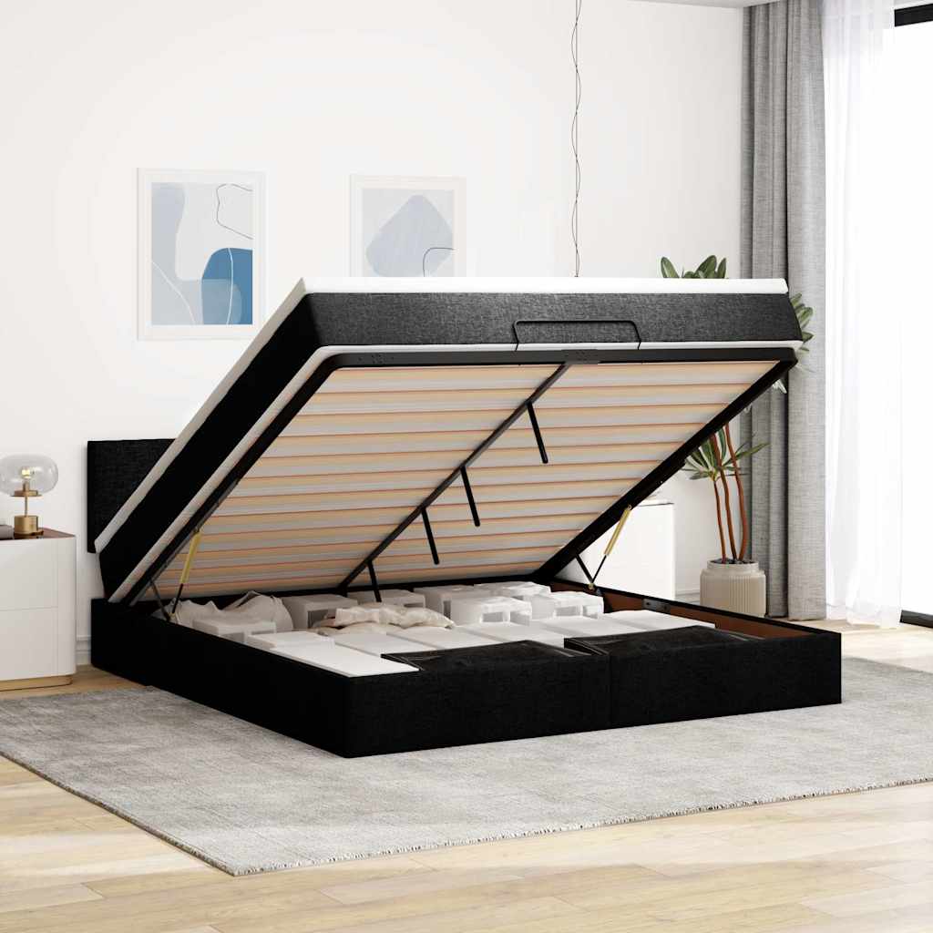 Ottoman-Bett mit Matratze Schwarz 180x200 cm Stoff