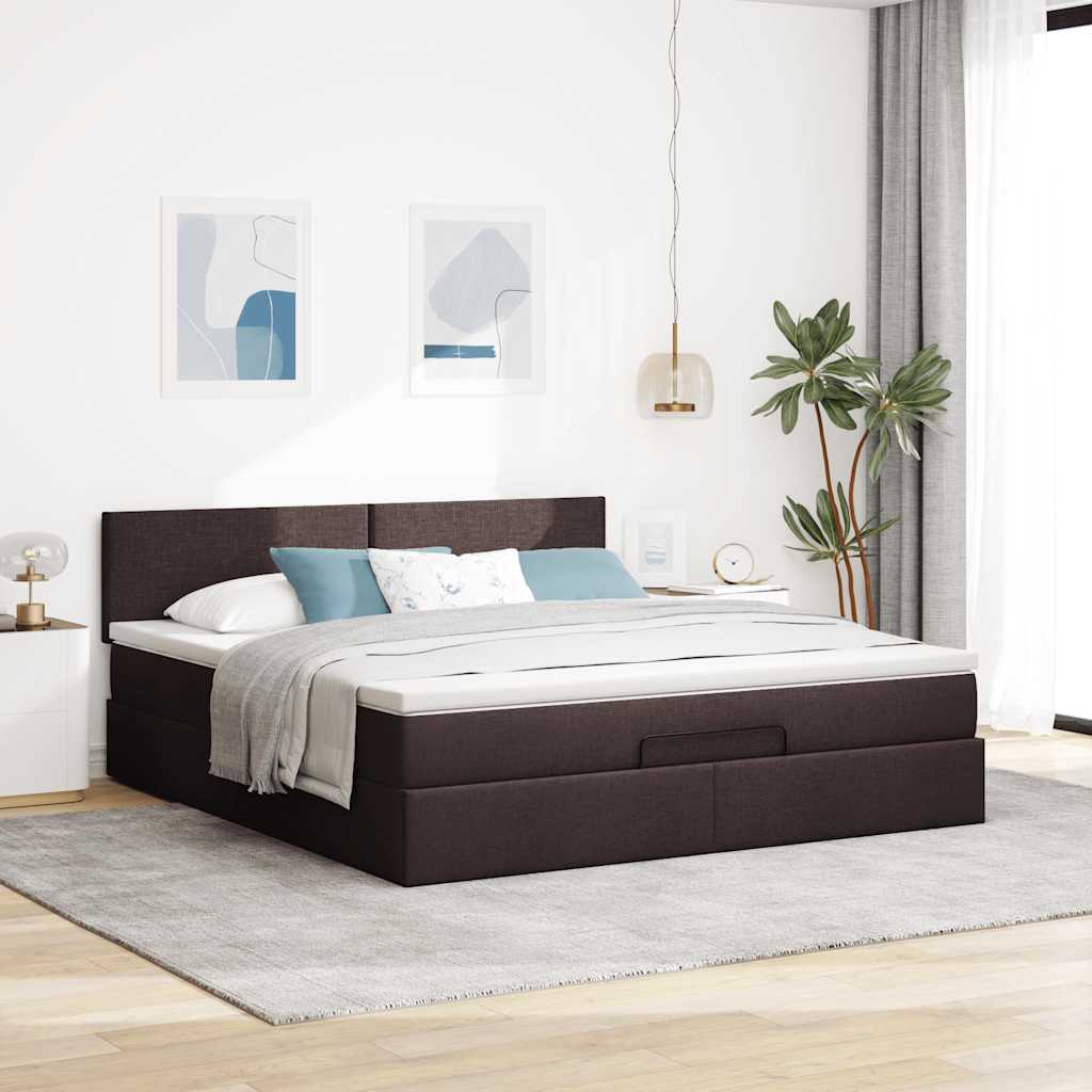 Ottoman bed with mattress dark brown 180x200 cm fabric