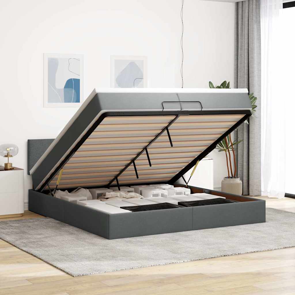 Ottoman-Bett mit Matratze Dunkelgrau 200x200 cm Stoff