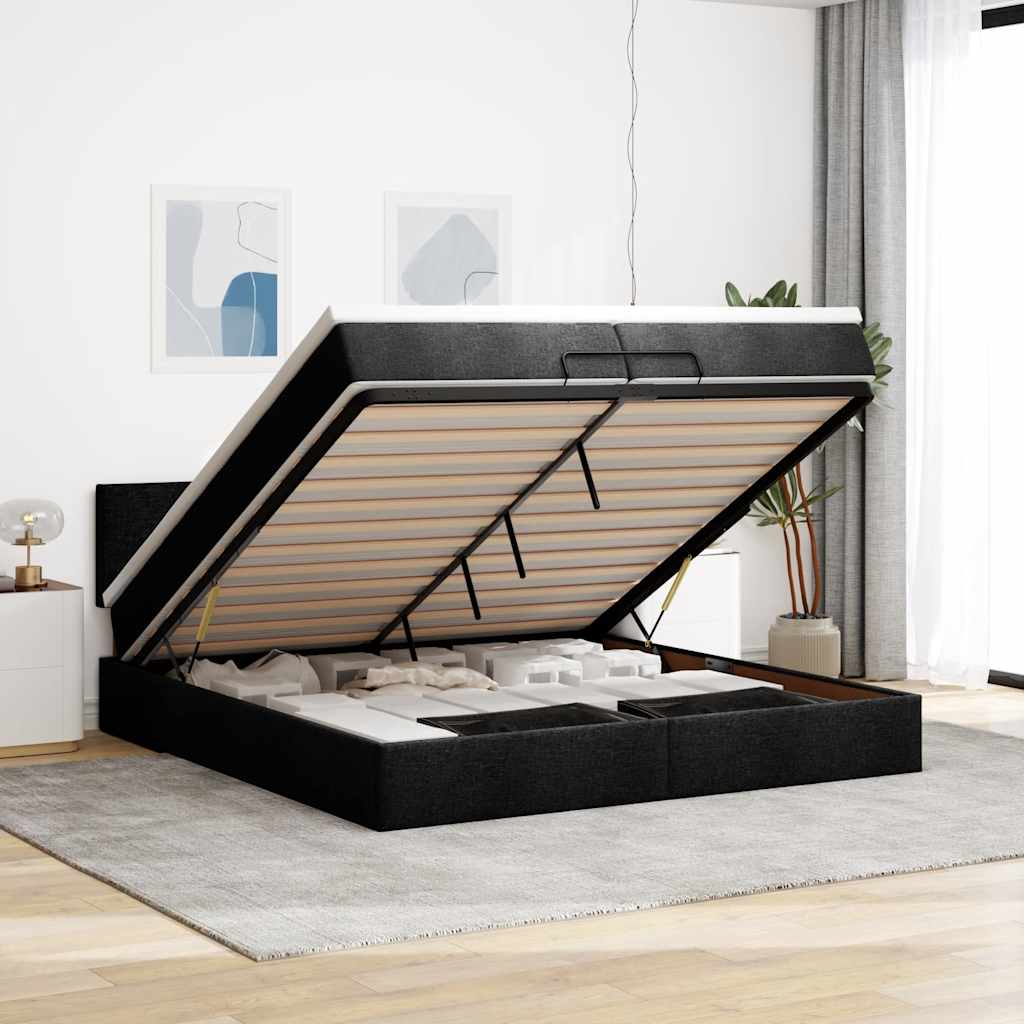 Ottoman-Bett mit Matratze Schwarz 200x200 cm Stoff