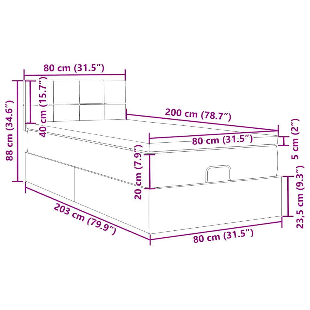 Ottoman-Bett mit Matratze Dunkelgrau 80x200 cm Stoff