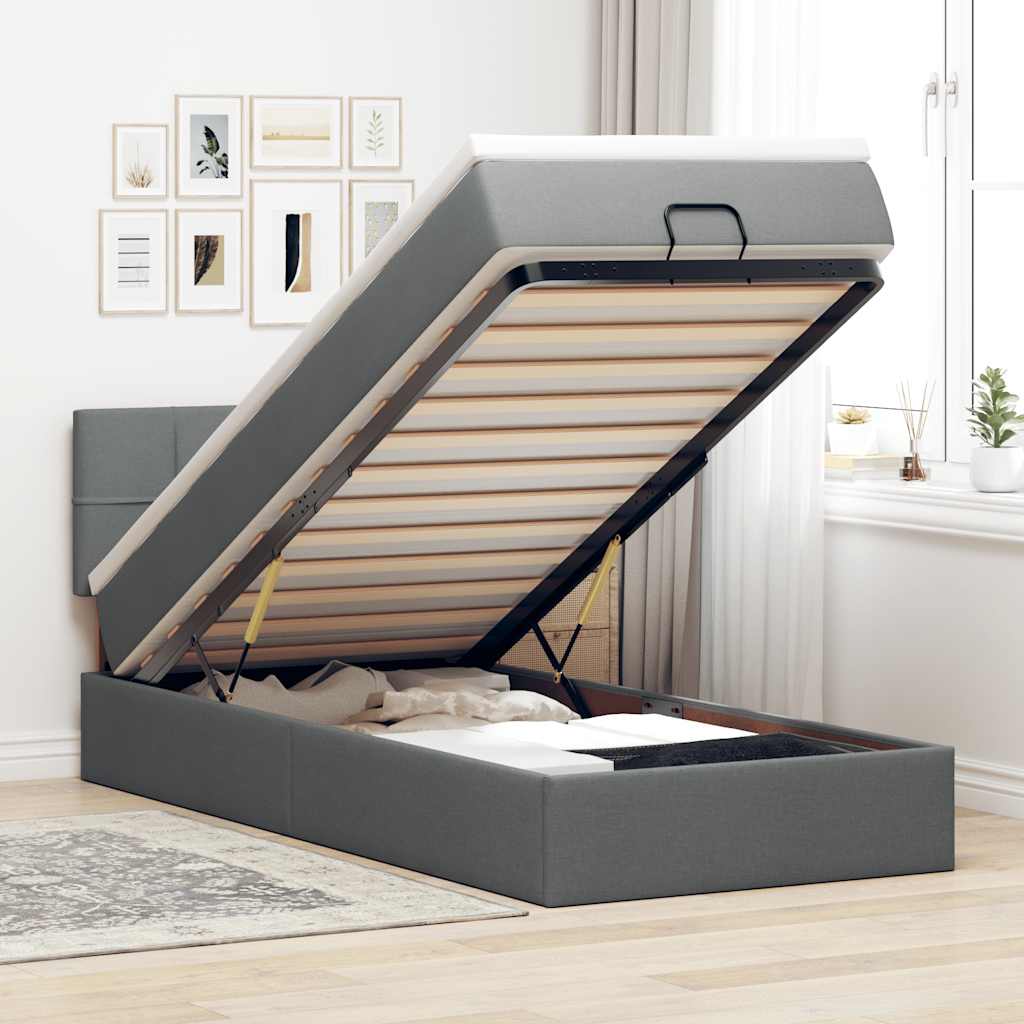 Ottoman-Bett mit Matratze Dunkelgrau 80x200 cm Stoff