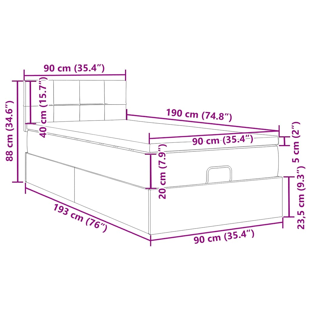 Ottoman-Bett mit Matratze Schwarz 90x190 cm Stoff