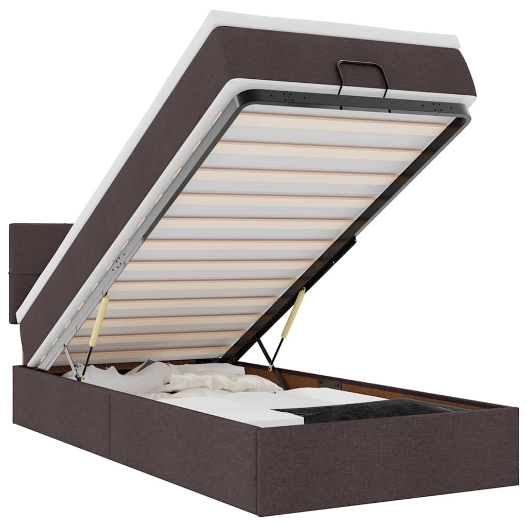 Ottoman-Bett mit Matratze Dunkelbraun 90x190 cm Stoff