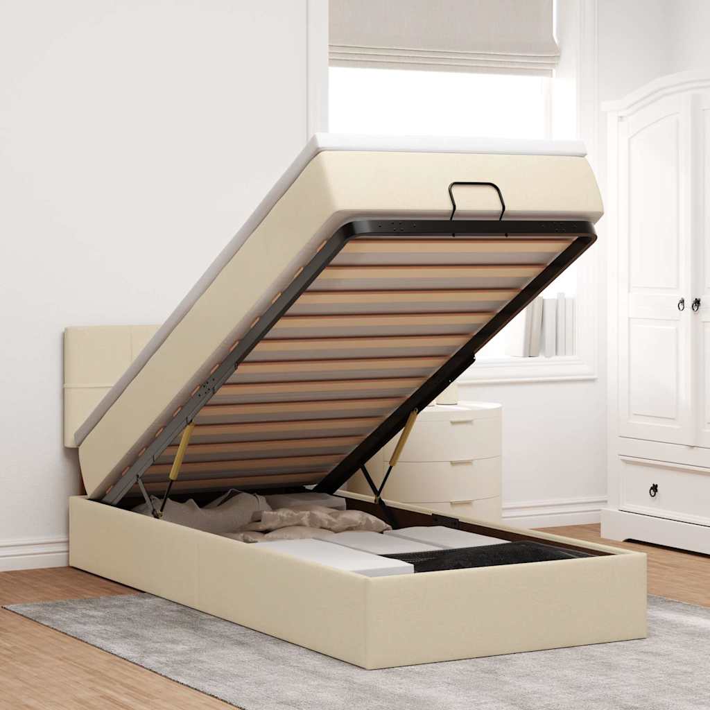 Ottoman-Bett mit Matratze Creme 90x190 cm Stoff