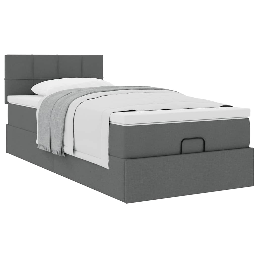 Lit ottoman avec matelas en tissu gris foncé 90x200 cm