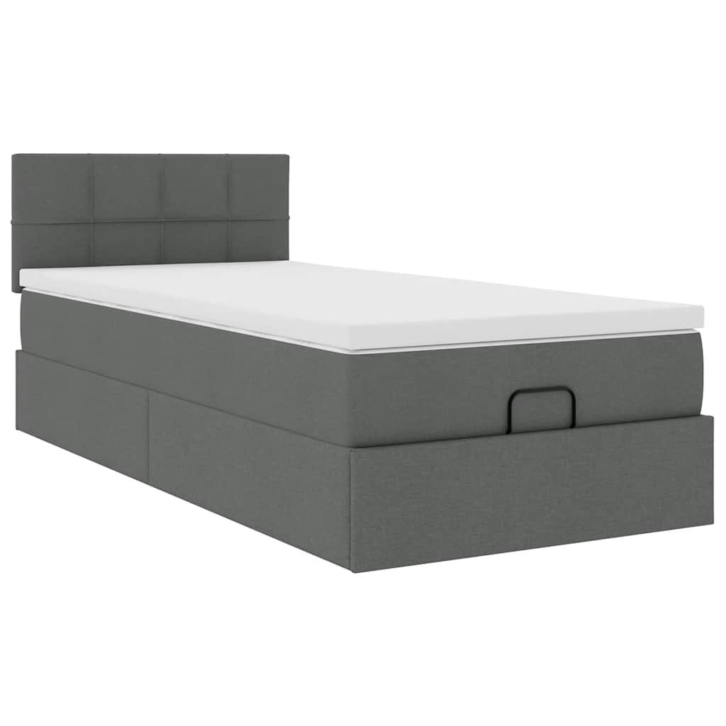 Lit ottoman avec matelas en tissu gris foncé 90x200 cm