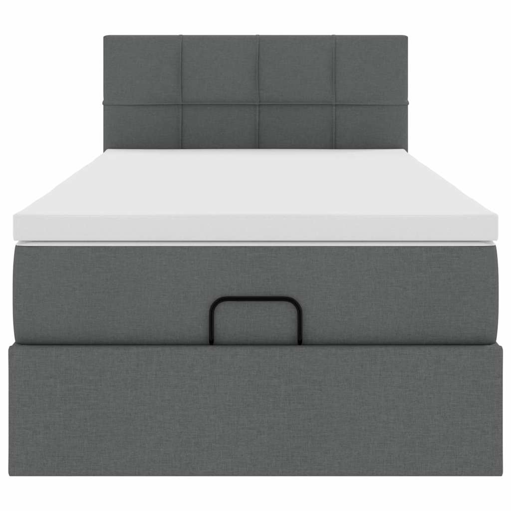 Lit ottoman avec matelas en tissu gris foncé 90x200 cm