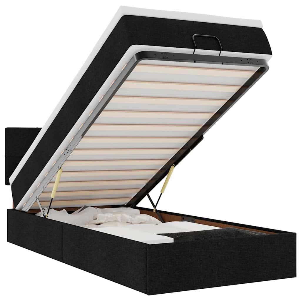 Ottoman bed with mattress black 90x200 cm fabric