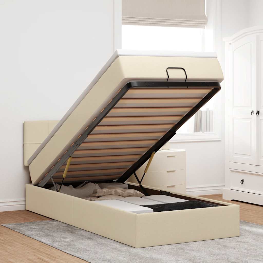 Ottoman-Bett mit Matratze Creme 90x200 cm Stoff