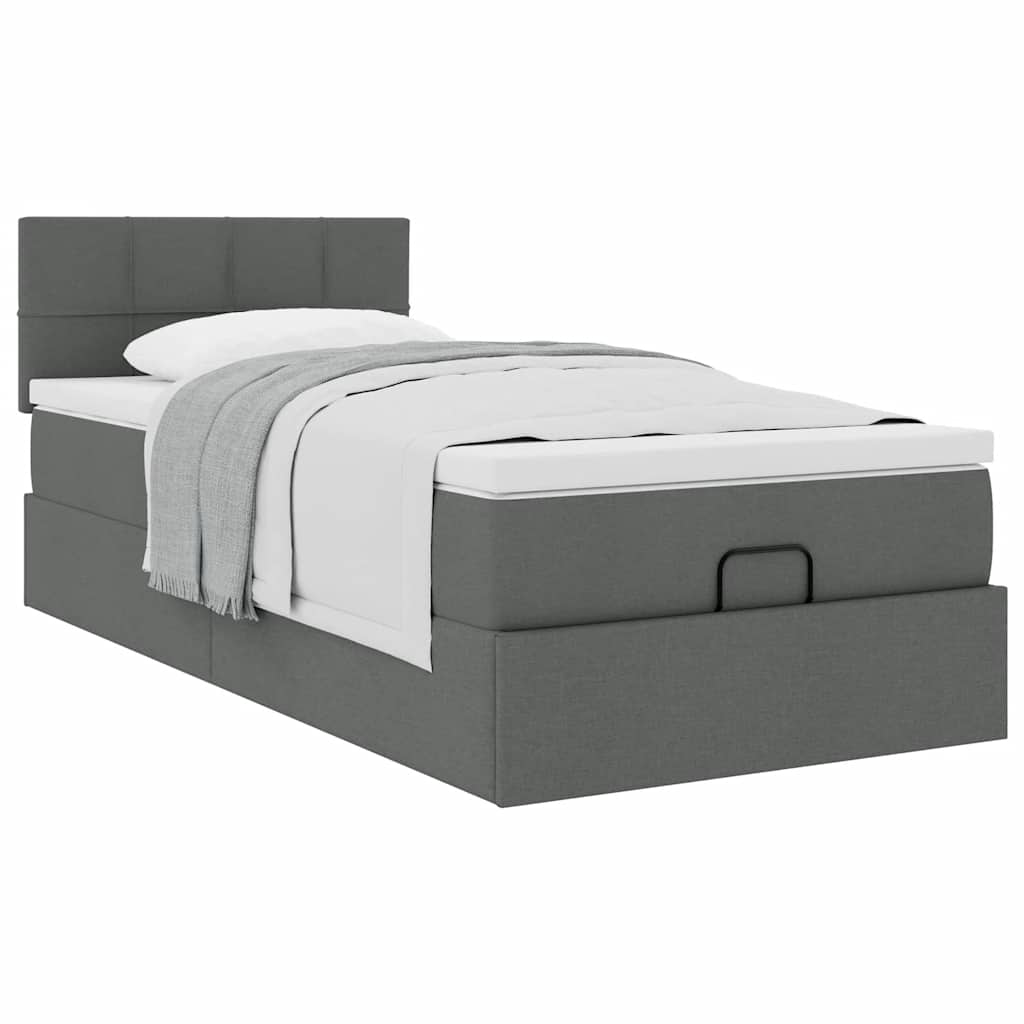 Ottoman bed with mattress dark grey 100x200 cm fabric