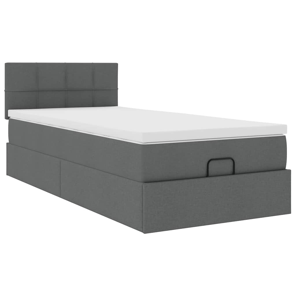 Ottoman bed with mattress dark grey 100x200 cm fabric